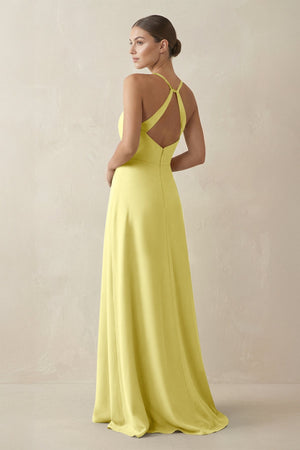 A - Line Chiffon Long Bridesmaid Dress With Slit in Buttercup - SHE IS ME