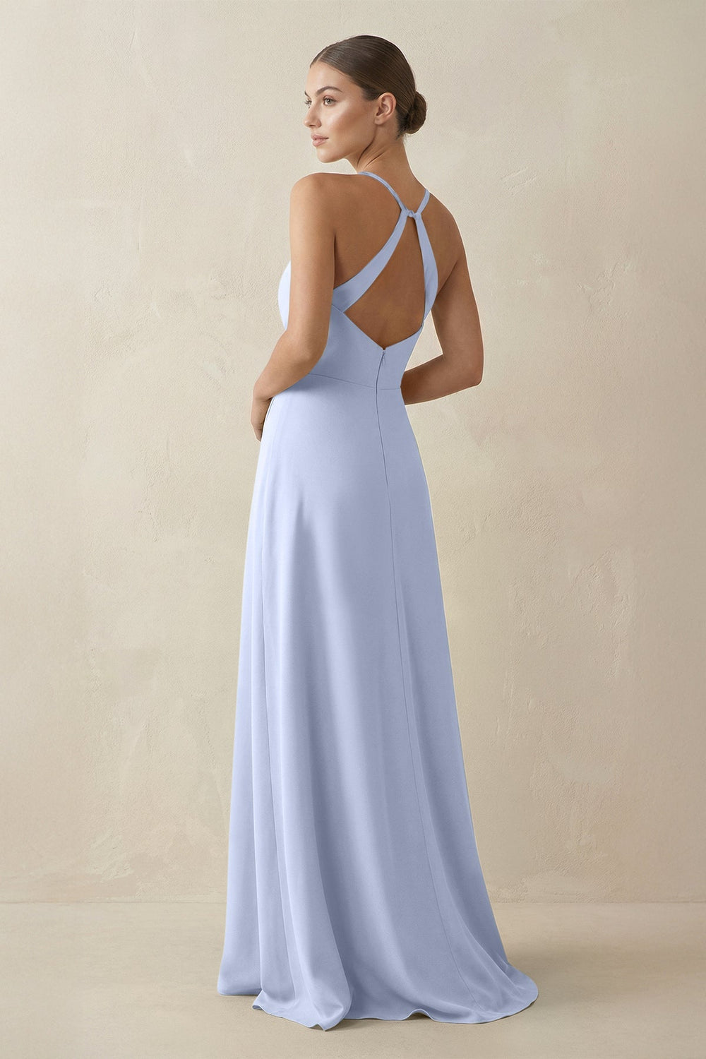 A - Line Chiffon Long Bridesmaid Dress With Slit in Ice - SHE IS ME