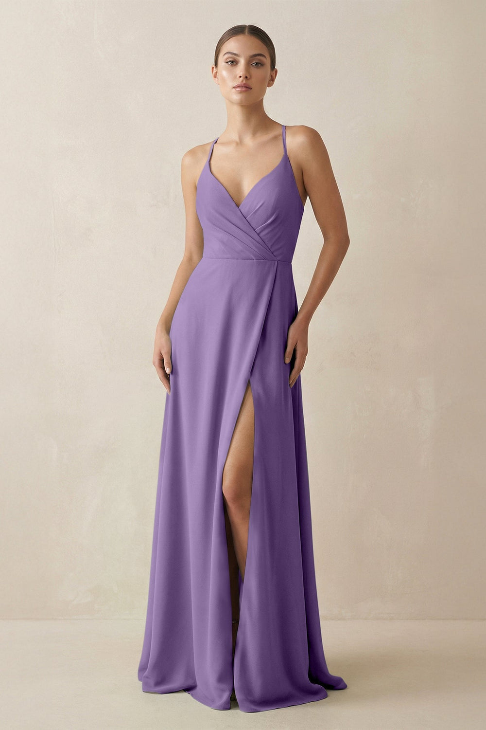 A - Line Chiffon Long Bridesmaid Dress With Slit in Tahiti - SHE IS ME