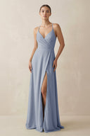 A - Line Chiffon Long Bridesmaid Dress With Slit in Twilight - SHE IS ME