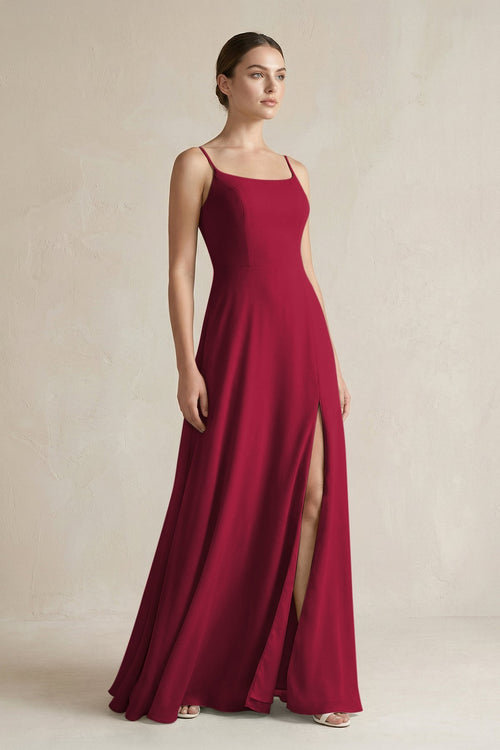 A - Line Chiffon Spaghetti Strap Bridesmaid Dress in Berry - SHE IS ME Bridesmaid Dresses
