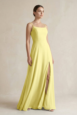 A - Line Chiffon Spaghetti Strap Bridesmaid Dress in Buttercup - SHE IS ME Bridesmaid Dresses