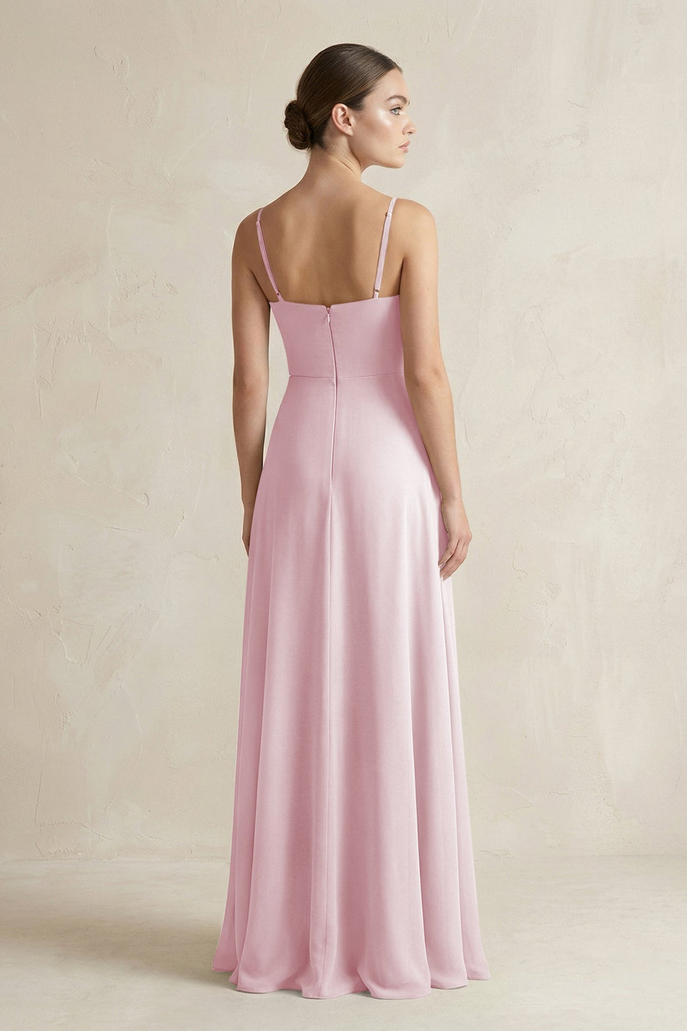 A - Line Chiffon Spaghetti Strap Bridesmaid Dress in Candy Pink - SHE IS ME Bridesmaid Dresses