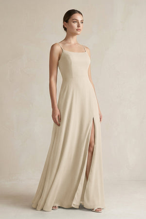 A - Line Chiffon Spaghetti Strap Bridesmaid Dress in Champagne - SHE IS ME Bridesmaid Dresses