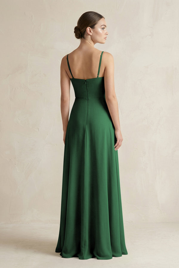 A - Line Chiffon Spaghetti Strap Bridesmaid Dress in Dark Green - SHE IS ME Bridesmaid Dresses