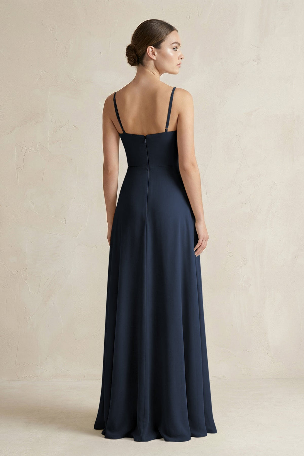 A - Line Chiffon Spaghetti Strap Bridesmaid Dress in Dark Navy - SHE IS ME Bridesmaid Dresses
