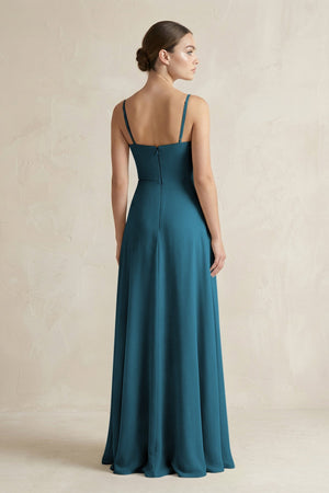 A - Line Chiffon Spaghetti Strap Bridesmaid Dress in Dark Teal - SHE IS ME Bridesmaid Dresses