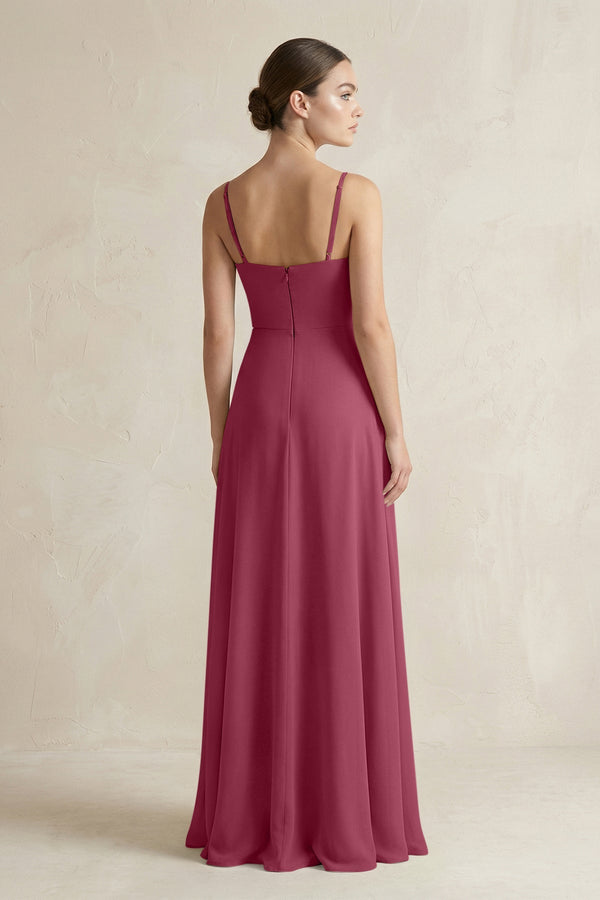 A - Line Chiffon Spaghetti Strap Bridesmaid Dress in Desert Rose - SHE IS ME Bridesmaid Dresses