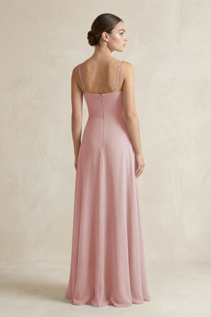 A - Line Chiffon Spaghetti Strap Bridesmaid Dress in Dusty Rose - SHE IS ME Bridesmaid Dresses