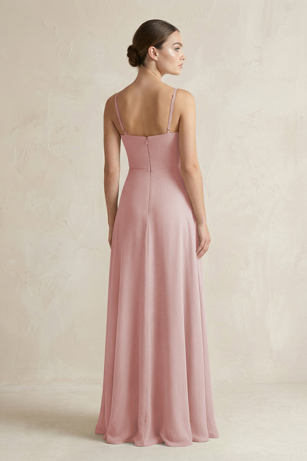 A - Line Chiffon Spaghetti Strap Bridesmaid Dress in Dusty Rose - SHE IS ME Bridesmaid Dresses