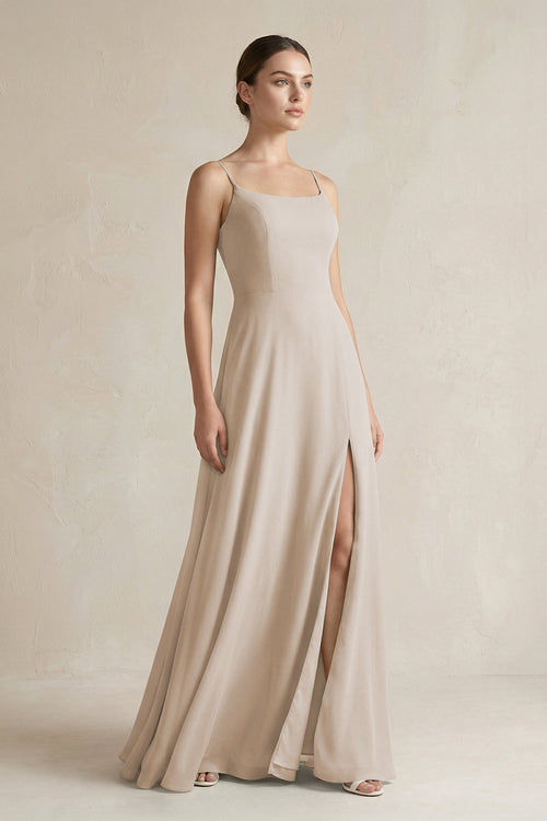 A - Line Chiffon Spaghetti Strap Bridesmaid Dress in Frost - SHE IS ME Bridesmaid Dresses