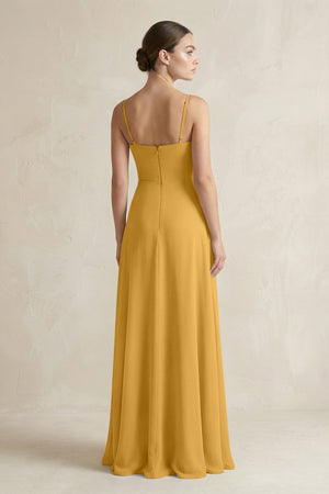 A - Line Chiffon Spaghetti Strap Bridesmaid Dress in Marigold - SHE IS ME Bridesmaid Dresses