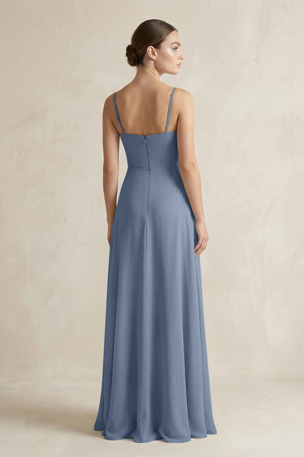 A - Line Chiffon Spaghetti Strap Bridesmaid Dress in Neptune - SHE IS ME Bridesmaid Dresses