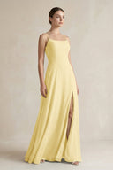 A - Line Chiffon Spaghetti Strap Bridesmaid Dress in Pastel Yellow - SHE IS ME Bridesmaid Dresses