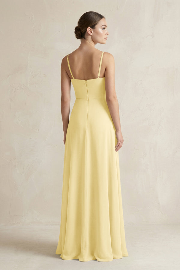 A - Line Chiffon Spaghetti Strap Bridesmaid Dress in Pastel Yellow - SHE IS ME Bridesmaid Dresses