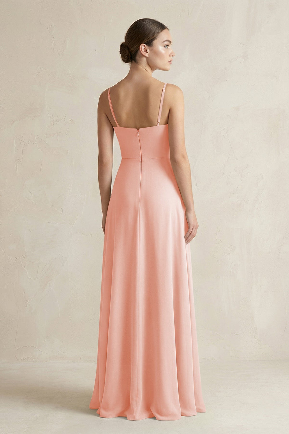 A - Line Chiffon Spaghetti Strap Bridesmaid Dress in Rose Petal - SHE IS ME Bridesmaid Dresses