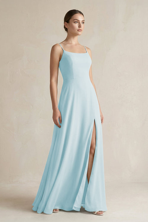 A - Line Chiffon Spaghetti Strap Bridesmaid Dress in Sky Blue - SHE IS ME Bridesmaid Dresses