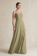 A - Line Chiffon Spaghetti Strap Bridesmaid Dress in Thyme - SHE IS ME Bridesmaid Dresses