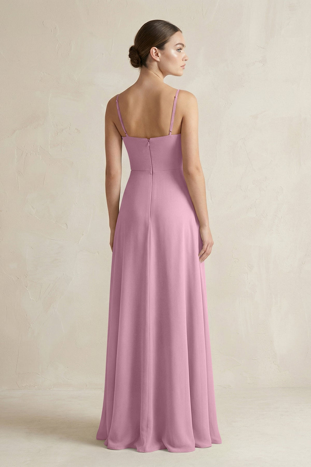 A - Line Chiffon Spaghetti Strap Bridesmaid Dress in Vintage Mauve - SHE IS ME Bridesmaid Dresses