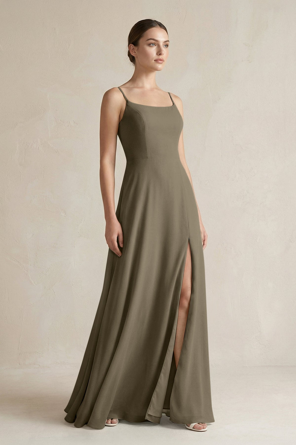 A - Line Chiffon Spaghetti Strap Bridesmaid Dress in Willow Green - SHE IS ME Bridesmaid Dresses