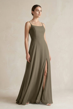 A - Line Chiffon Spaghetti Strap Bridesmaid Dress in Willow Green - SHE IS ME Bridesmaid Dresses