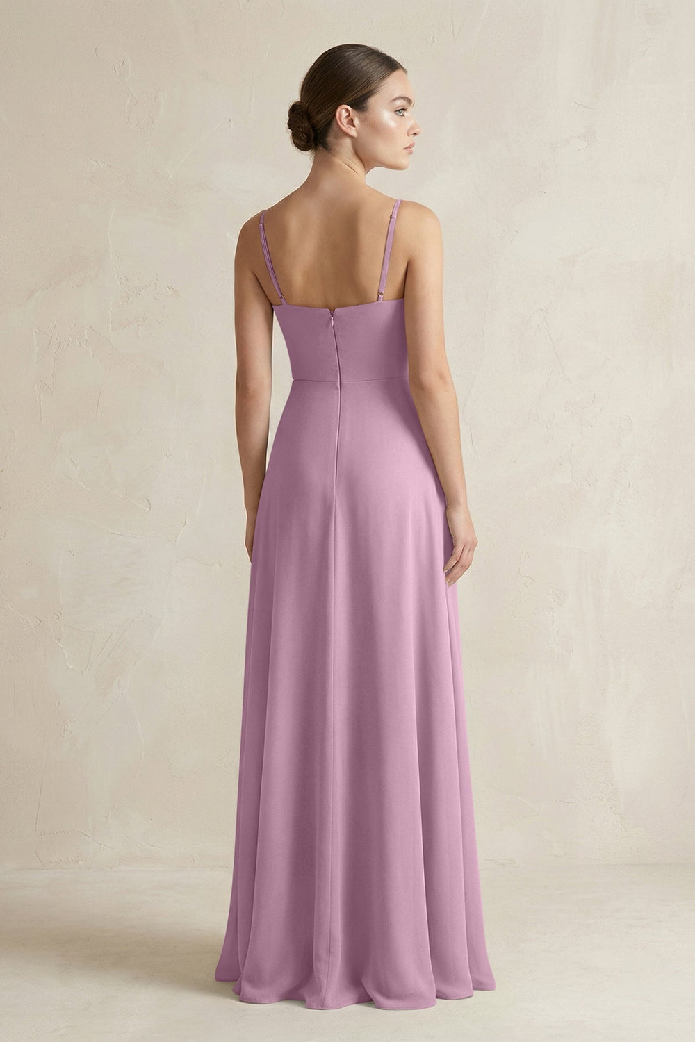 A - Line Chiffon Spaghetti Strap Bridesmaid Dress in Wisteria - SHE IS ME Bridesmaid Dresses