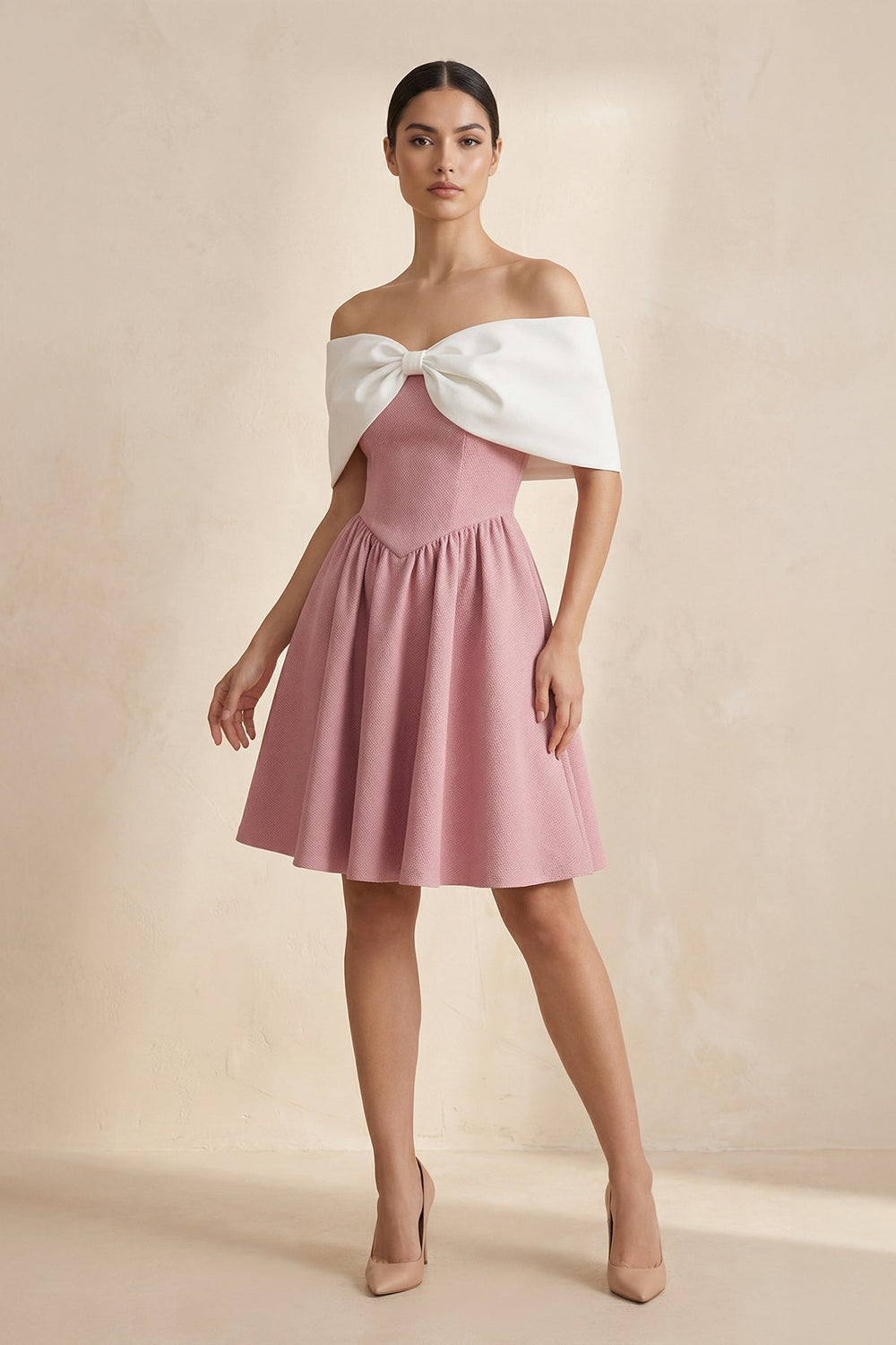 A - Line Mini Dress With Bow Cape in Pink - SHE IS ME