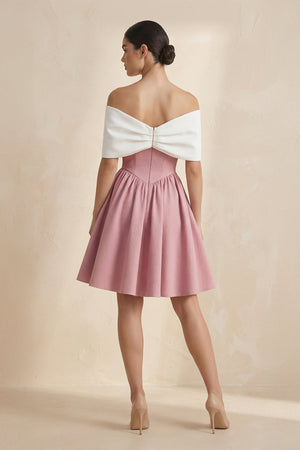 A-Line Mini Dress With Bow Cape in Pink