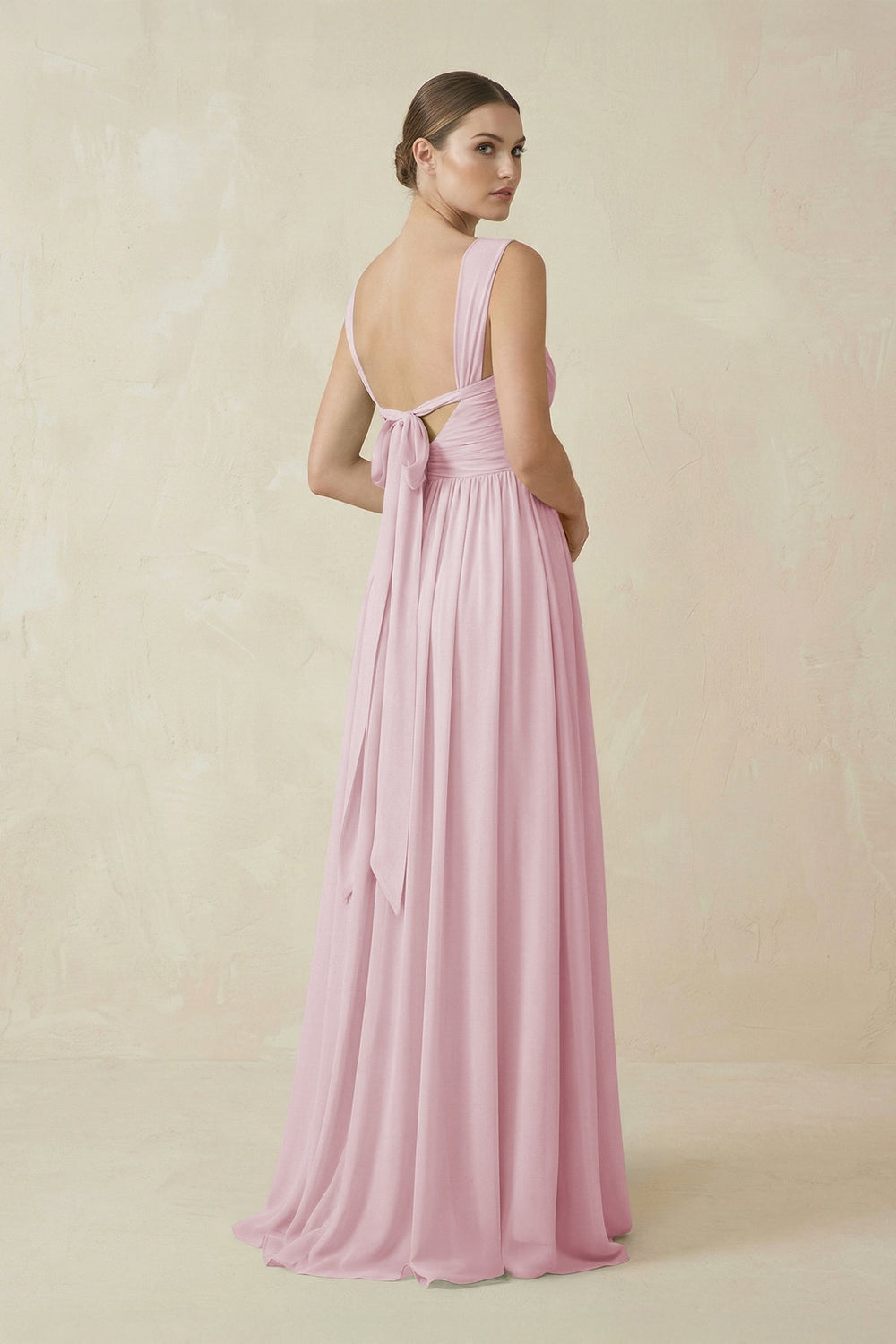 A - Line Pleated Chiffon Long Bridesmaid Dress in Candy Pink - SHE IS ME Bridesmaid Dresses