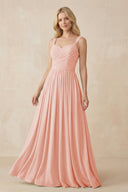 A - Line Pleated Chiffon Long Bridesmaid Dress in Rose Petal - SHE IS ME Bridesmaid Dresses