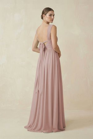 A - Line Pleated Chiffon Long Bridesmaid Dress in Toffee - SHE IS ME Bridesmaid Dresses
