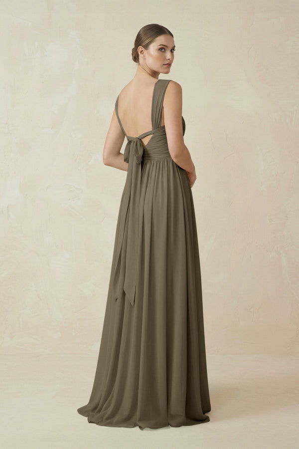 A - Line Pleated Chiffon Long Bridesmaid Dress in Willow Green - SHE IS ME Bridesmaid Dresses