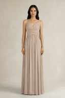A - Line Pleated Spaghetti Strap Chiffon Bridesmaid Dress in Almond - SHE IS ME Bridesmaid Dresses