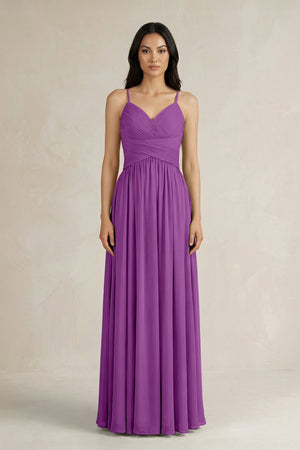 A - Line Pleated Spaghetti Strap Chiffon Bridesmaid Dress in Amethyst - SHE IS ME Bridesmaid Dresses