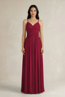 A - Line Pleated Spaghetti Strap Chiffon Bridesmaid Dress in Berry - SHE IS ME Bridesmaid Dresses