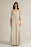 A - Line Pleated Spaghetti Strap Chiffon Bridesmaid Dress in Champagne - SHE IS ME Bridesmaid Dresses