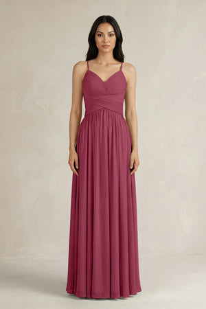A - Line Pleated Spaghetti Strap Chiffon Bridesmaid Dress in Desert Rose - SHE IS ME Bridesmaid Dresses