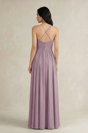 A - Line Pleated Spaghetti Strap Chiffon Bridesmaid Dress in Dusk - SHE IS ME Bridesmaid Dresses