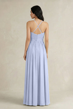A - Line Pleated Spaghetti Strap Chiffon Bridesmaid Dress in Ice - SHE IS ME Bridesmaid Dresses
