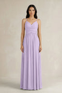 A - Line Pleated Spaghetti Strap Chiffon Bridesmaid Dress in Lavender - SHE IS ME Bridesmaid Dresses