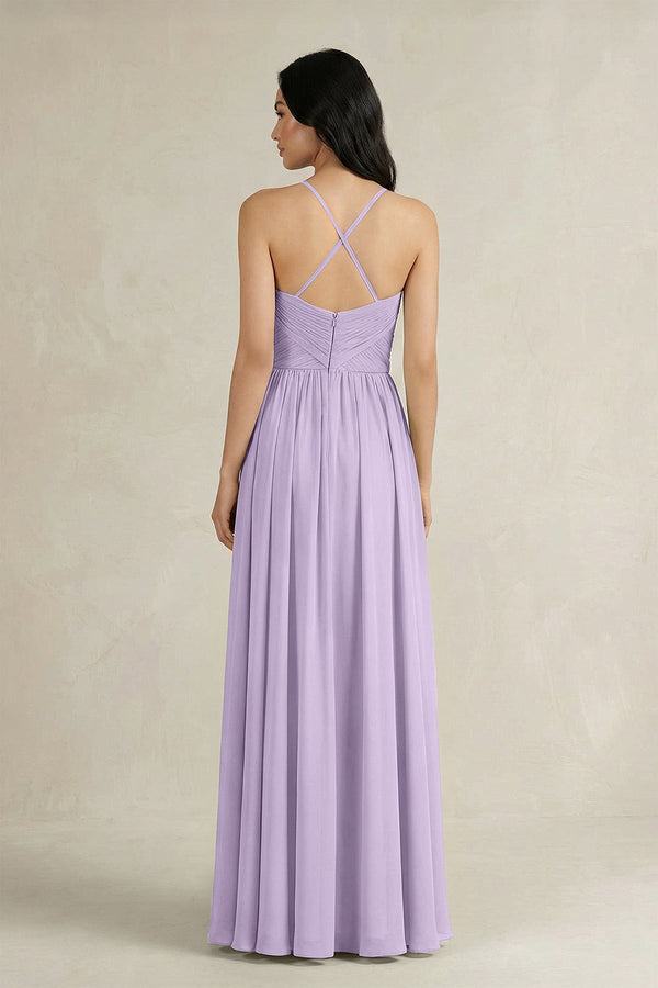 A - Line Pleated Spaghetti Strap Chiffon Bridesmaid Dress in Lavender - SHE IS ME Bridesmaid Dresses