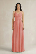 A - Line Pleated Spaghetti Strap Chiffon Bridesmaid Dress in Mulberry - SHE IS ME Bridesmaid Dresses