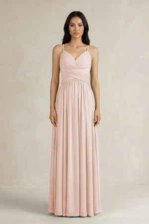 A - Line Pleated Spaghetti Strap Chiffon Bridesmaid Dress in Pale Blush - SHE IS ME Bridesmaid Dresses