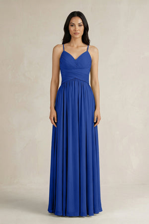 A - Line Pleated Spaghetti Strap Chiffon Bridesmaid Dress in Royal Blue - SHE IS ME Bridesmaid Dresses