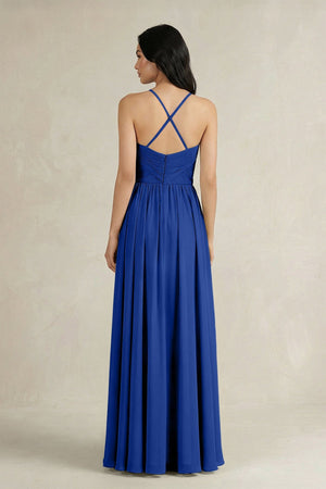 A - Line Pleated Spaghetti Strap Chiffon Bridesmaid Dress in Royal Blue - SHE IS ME Bridesmaid Dresses