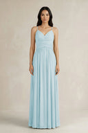 A - Line Pleated Spaghetti Strap Chiffon Bridesmaid Dress in Sky Blue - SHE IS ME Bridesmaid Dresses