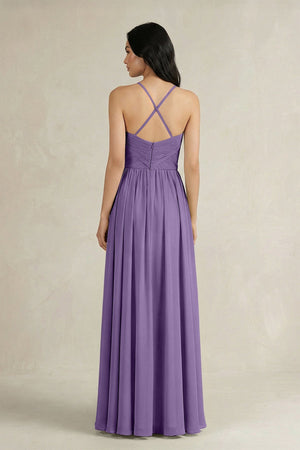 A - Line Pleated Spaghetti Strap Chiffon Bridesmaid Dress in Tahiti - SHE IS ME Bridesmaid Dresses