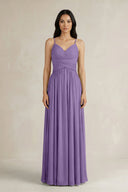 A - Line Pleated Spaghetti Strap Chiffon Bridesmaid Dress in Tahiti - SHE IS ME Bridesmaid Dresses
