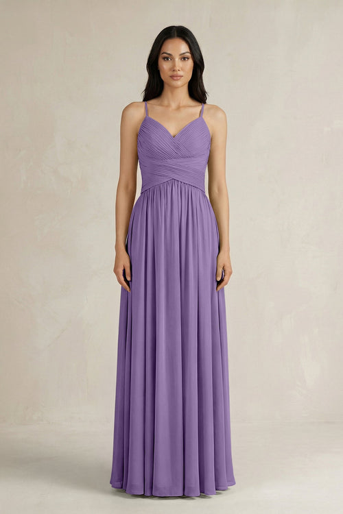 A - Line Pleated Spaghetti Strap Chiffon Bridesmaid Dress in Tahiti - SHE IS ME Bridesmaid Dresses