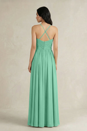 A - Line Pleated Spaghetti Strap Chiffon Bridesmaid Dress in Turquoise - SHE IS ME Bridesmaid Dresses